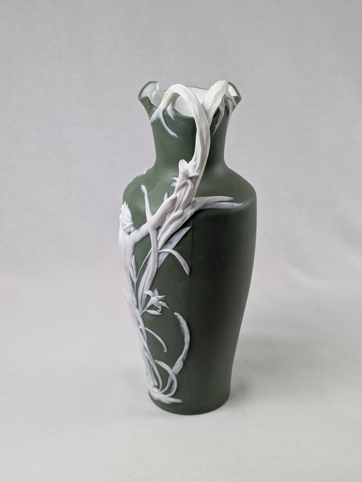 Antique Volkstedt Figural Maiden Relief Vase Art Nouveau Porcelain 10″