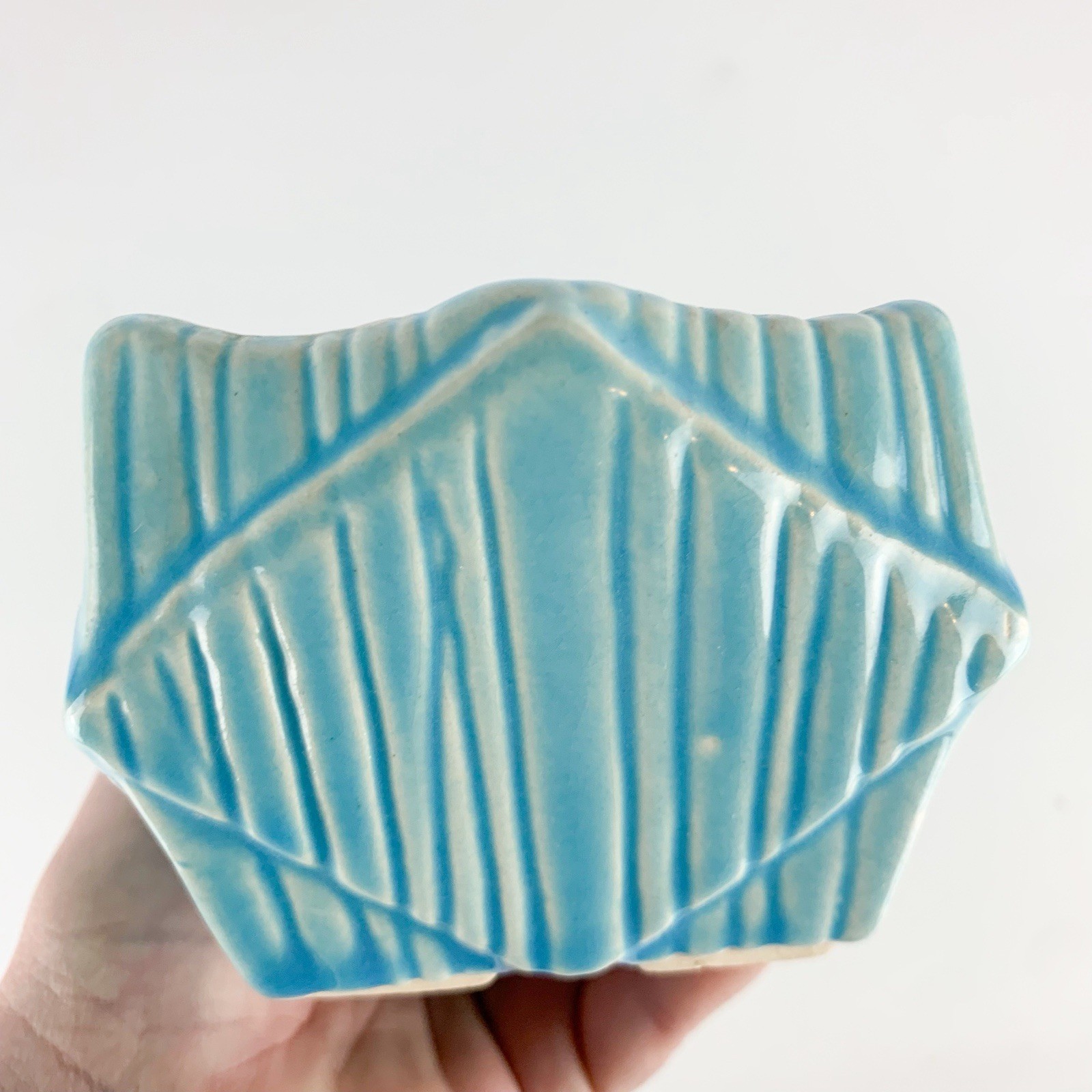 Vintage McCoy 1950s Robins Egg Blue Diamond Ceramic Pottery Planter Mid Century