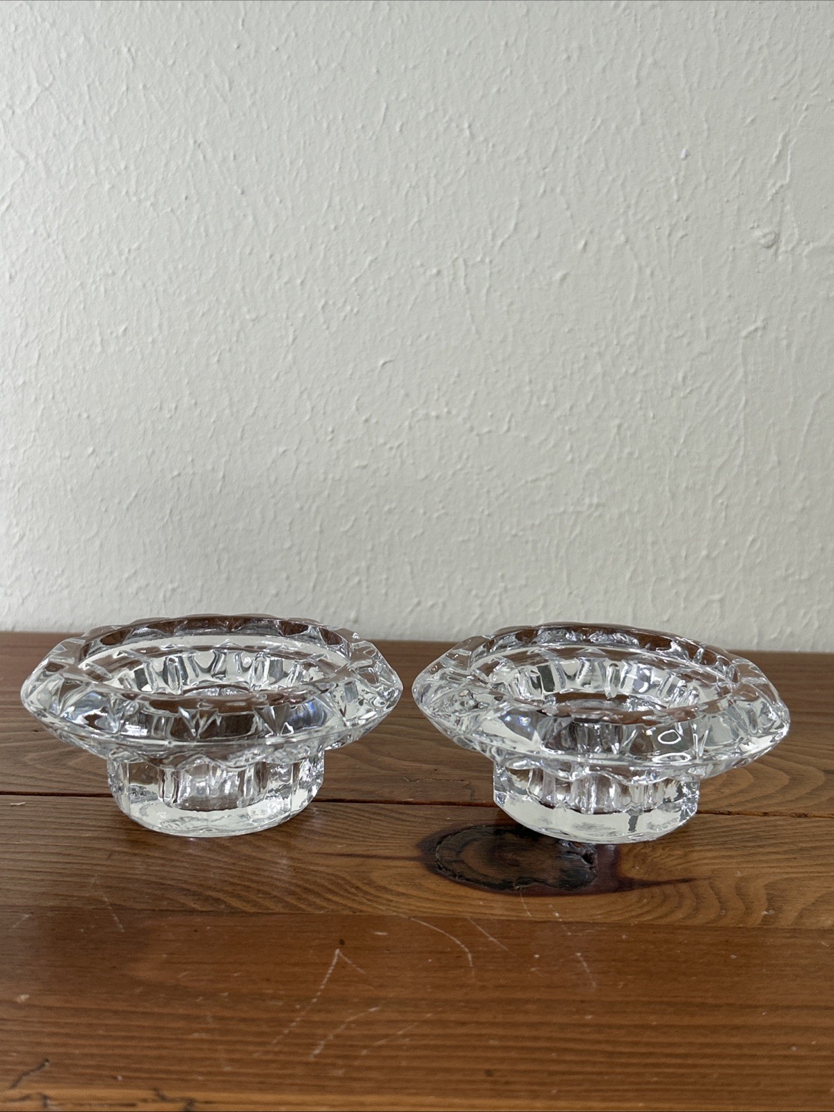 Lot of 2 VTG PASARI Pressed Glass TAPER or TEA LIGHT CANDLE HOLDERS Indonesia