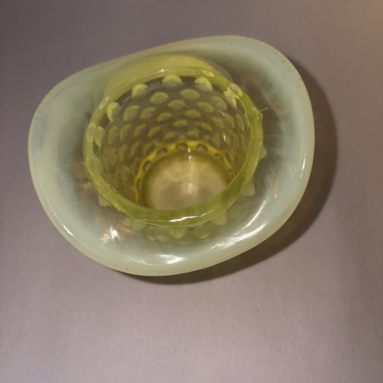 Fenton Topaz Hobnail Opalescent Vaseline Hobnail Uranium Glass Top Hat Vase