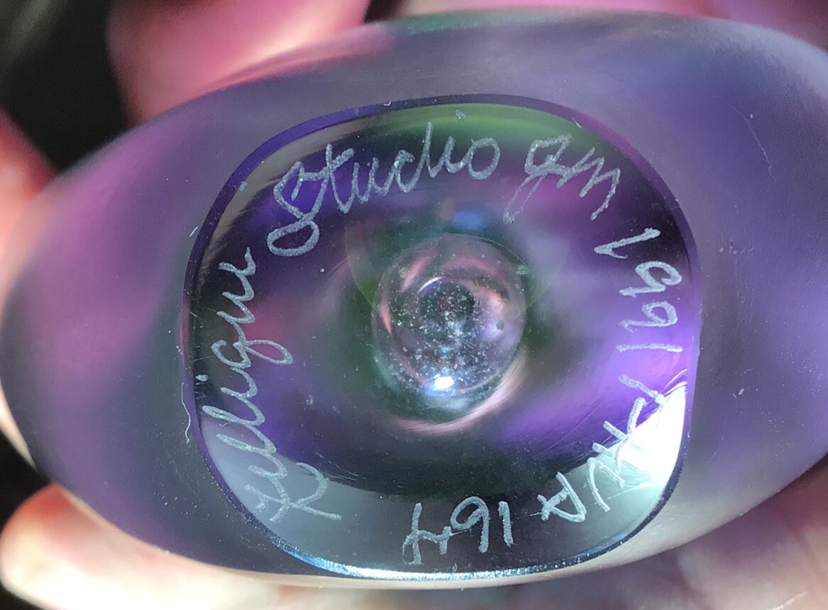 1991 ZELLIQUE Studio Art Glass Iridescent Heart PERFUME BOTTLE Joseph Morel
