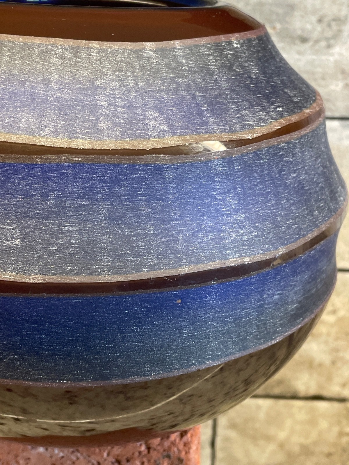 VTG Studio Art Glass Beehive Vase Blue Amber Sandblasted Etched 6.25×8″ ~ 5.75LB