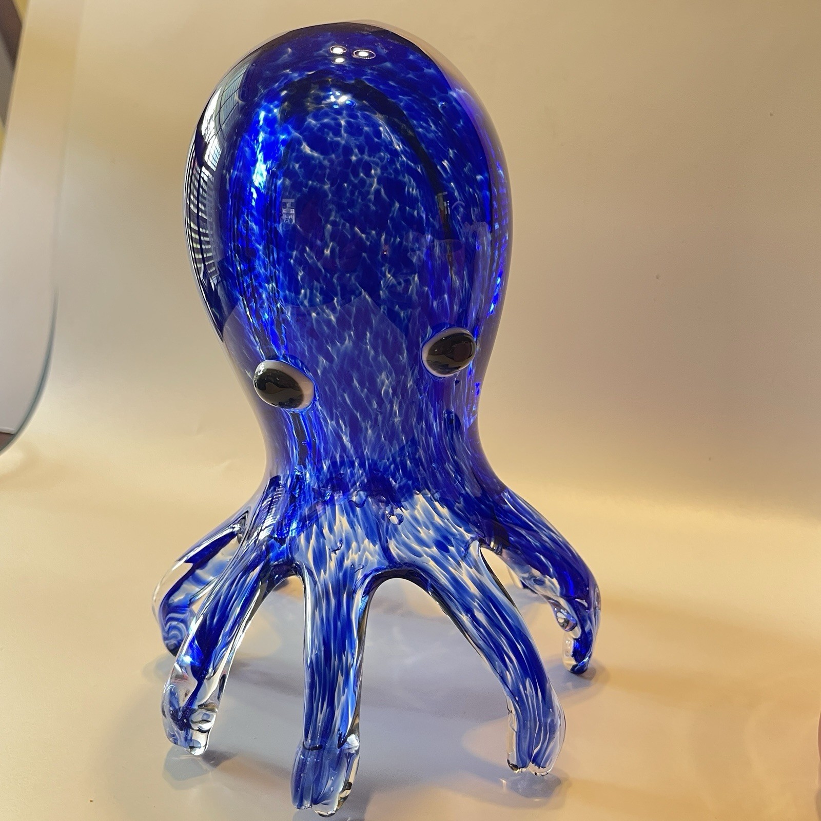 Hand Blown Cobalt Blue Art Glass Octopus Sculpture 7” X5” 2.6 lb Murano Style