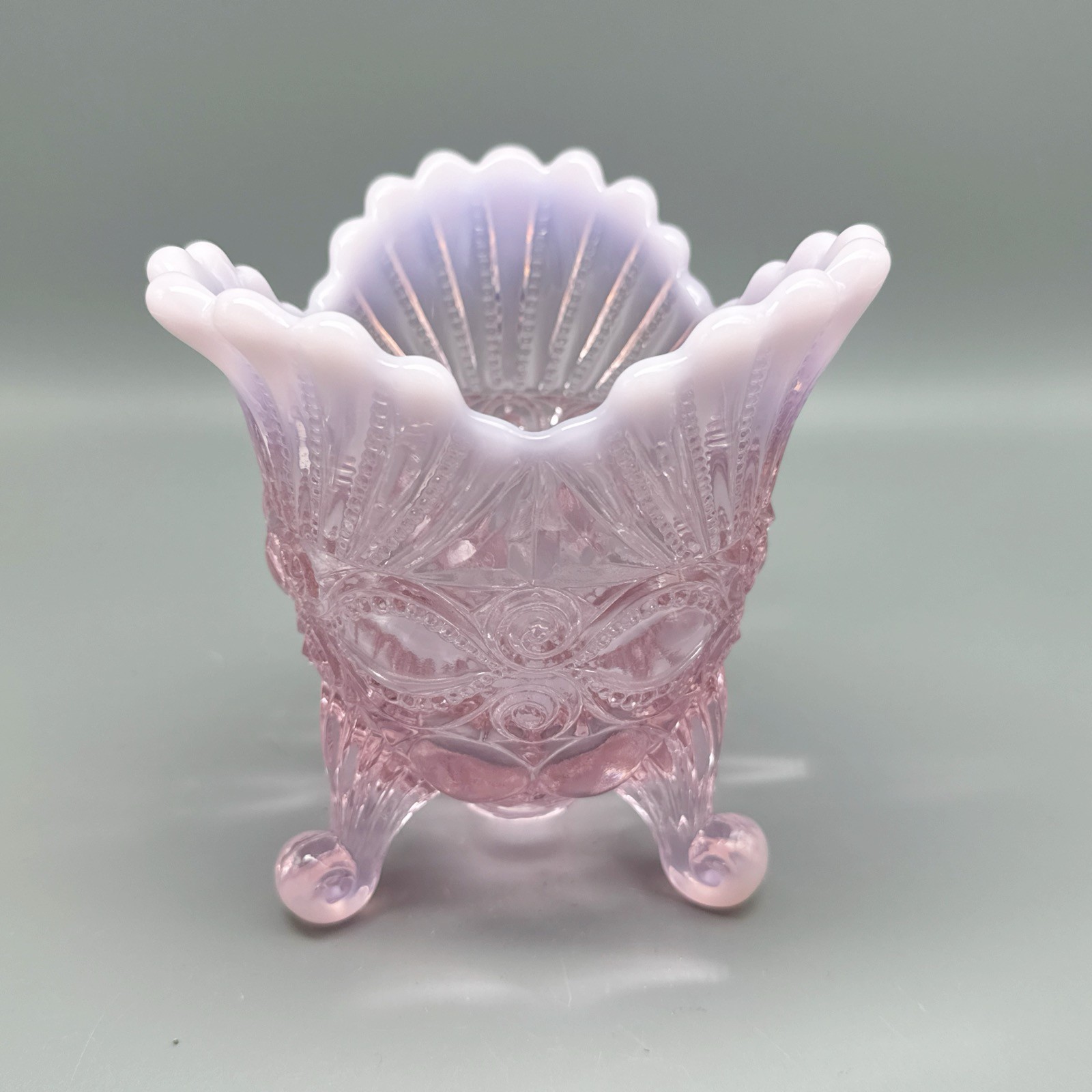 Mosser Glass Pink Opalescent Spooner Vase Eye Winker