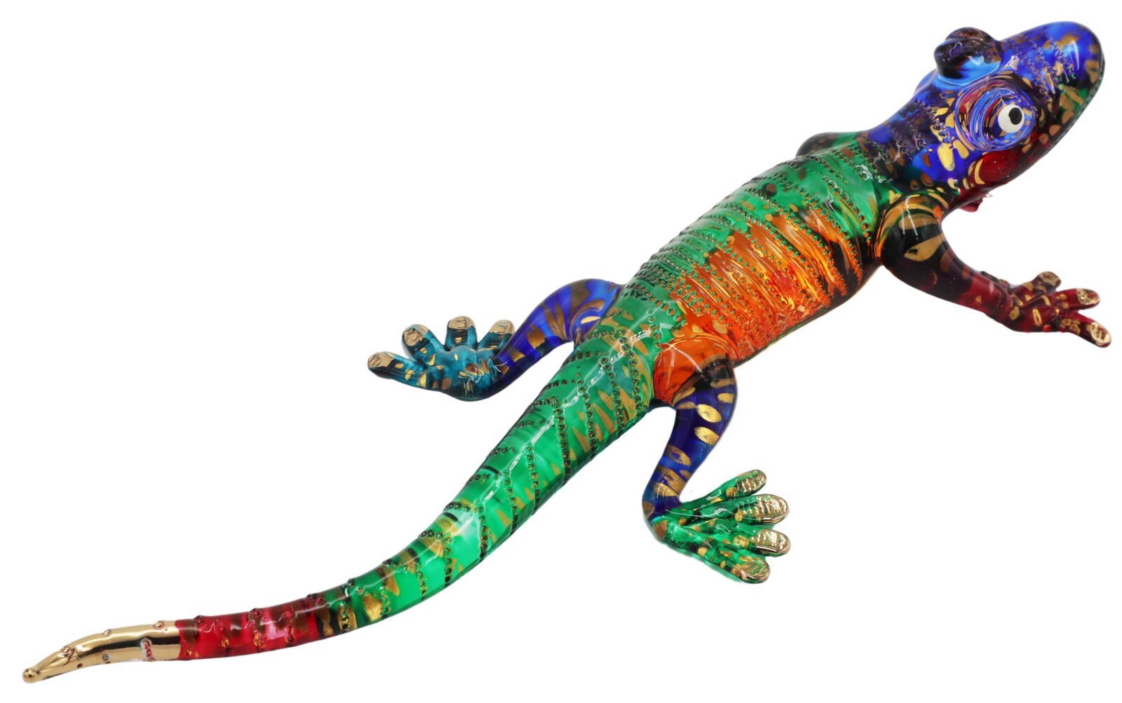 8″ Long Blown Glass Giant Gecko Lizard Art Figurine Unique Artistic Home Decor