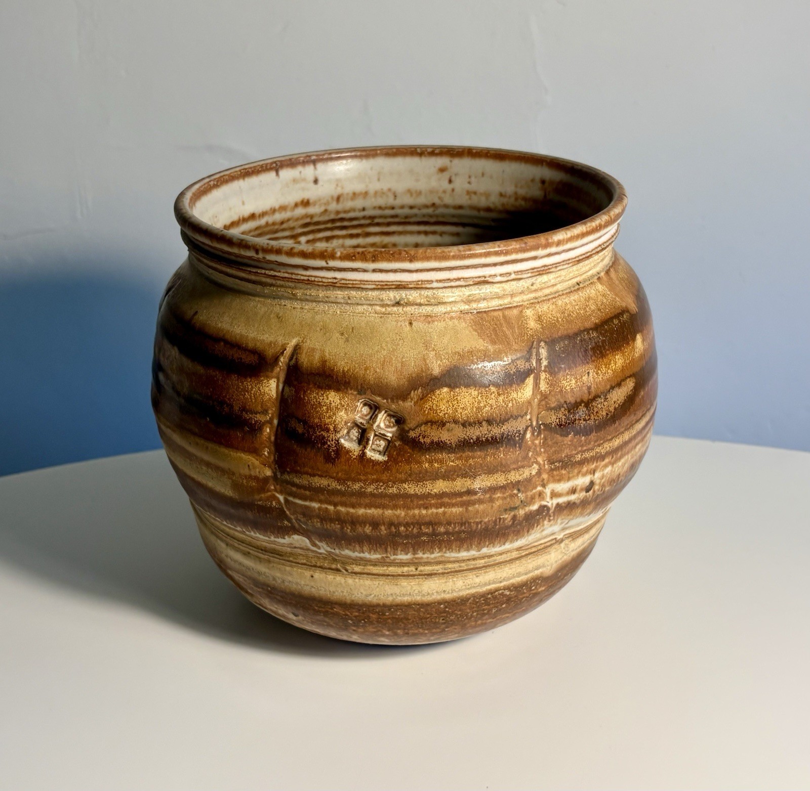 Jon Tury Michigan Artist Studio Pottery Large Flower Pot Planter Stamped Signed