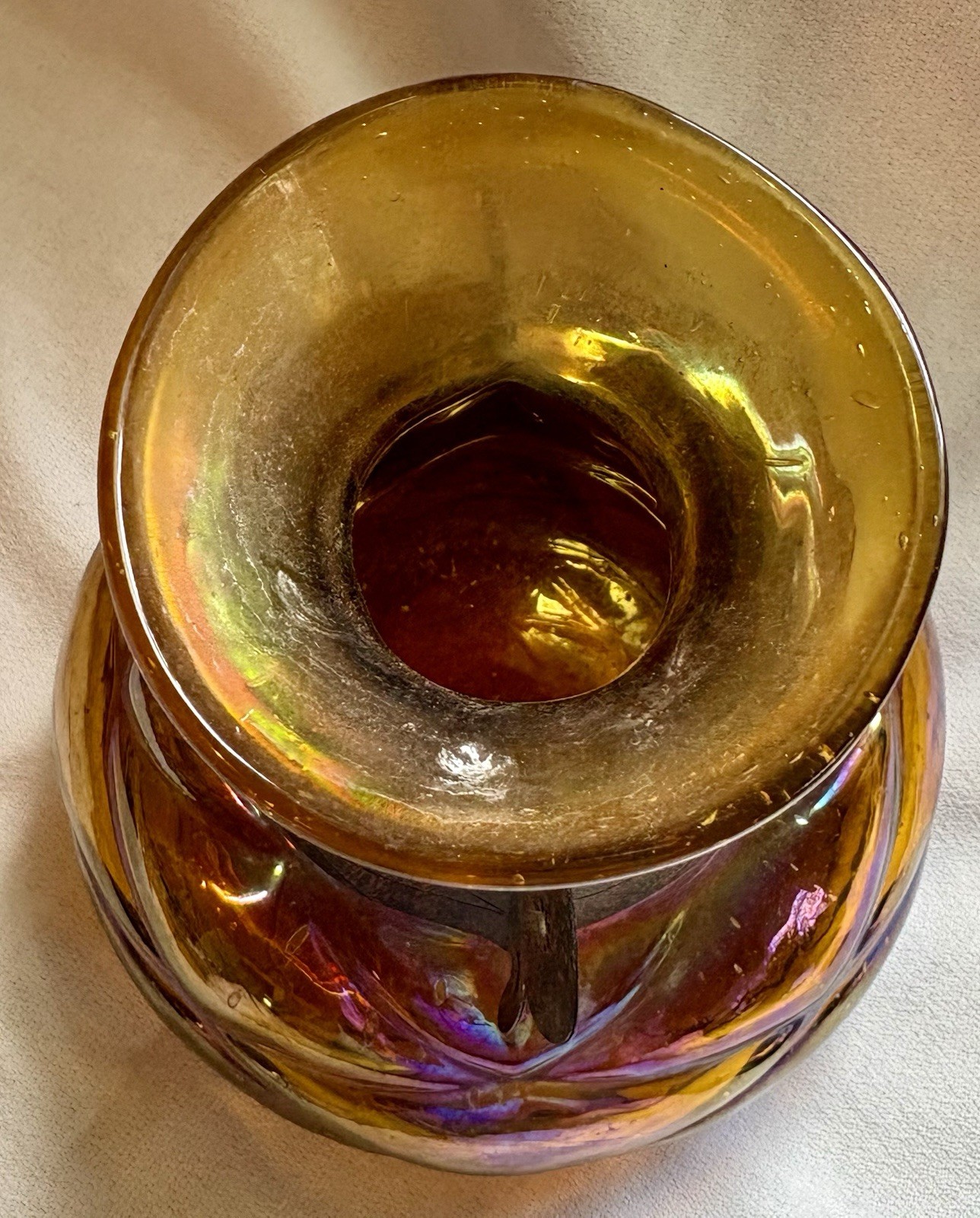 Silvestri Brutalist Caged Glass Vase Iridescent Base Hand Blown Metal Collar MCM