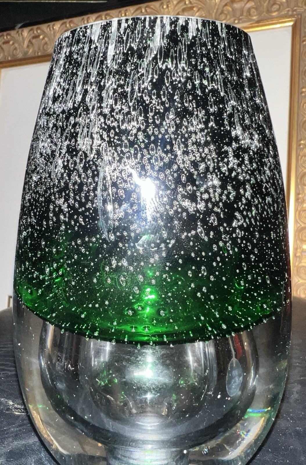 Royal Limited Crystal Vase Made in Poland Bubble Inside 6 Inches Green & Clear