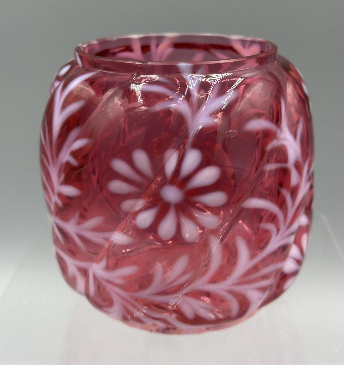 Antique Northwood Daisy and Fern Cranberry Opalescent Rose Bowl Rim Flakes 1894