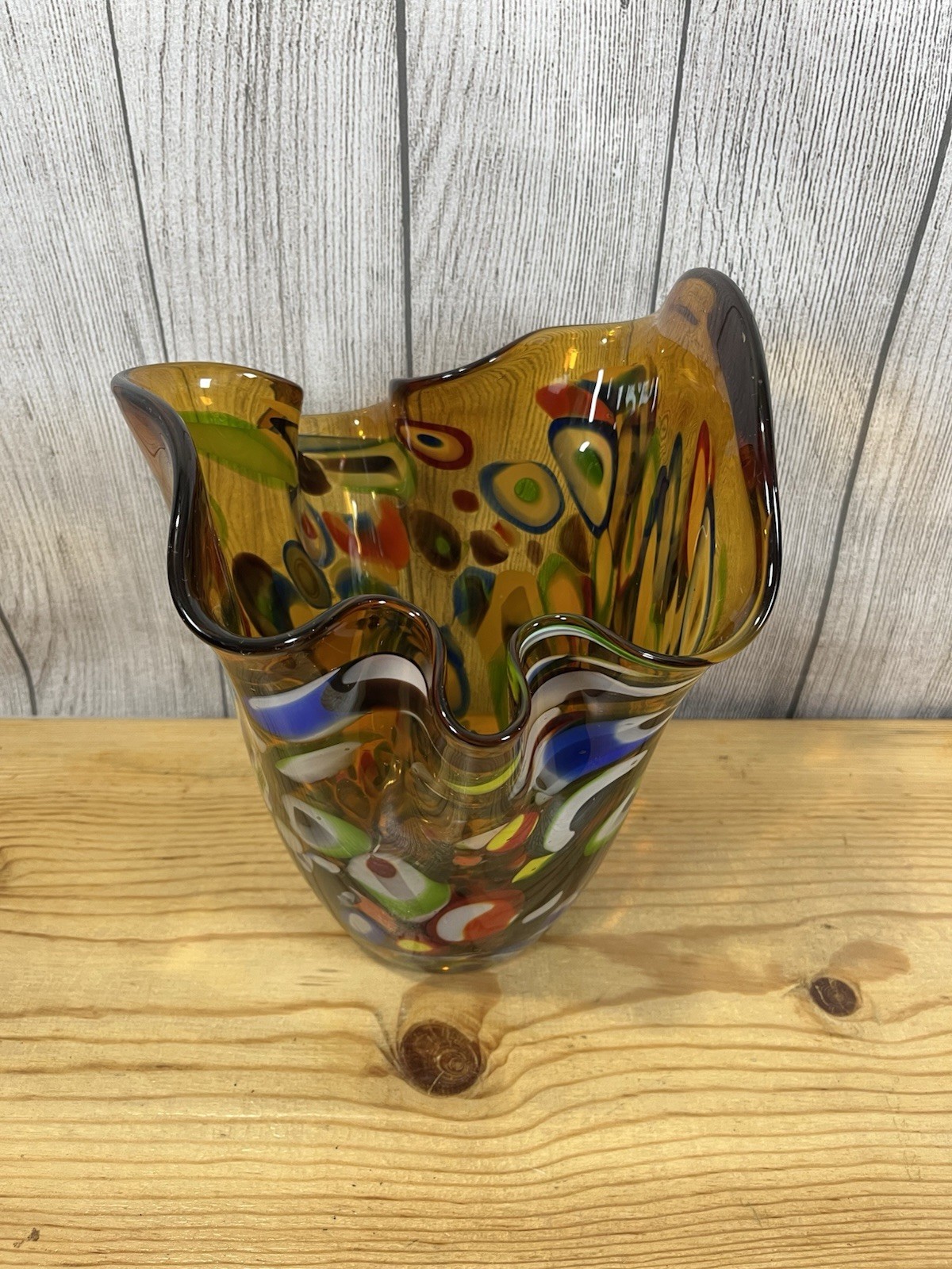 Gorgeous Vintage Murano Style Art Glass Vase. Home Decor. Heavy, Weighs 8lbs