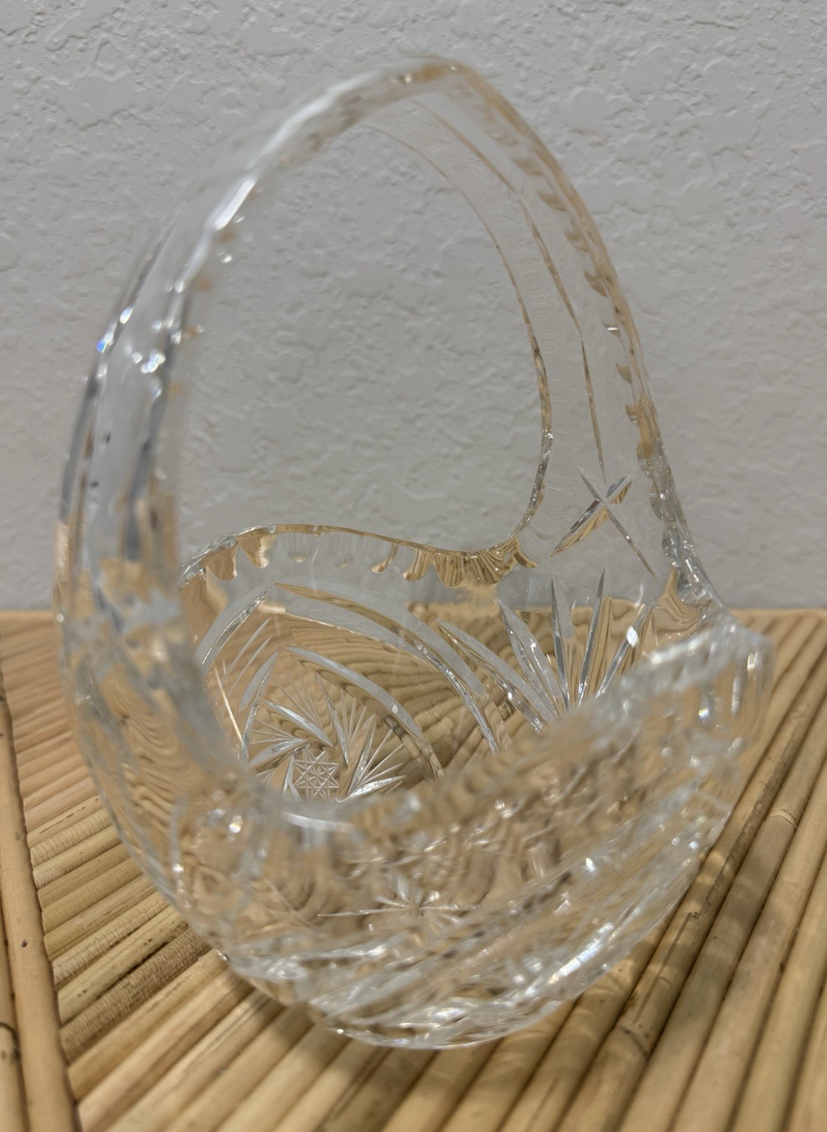 Clear Glass Basket Geometric Glass Cut Design & Decorative Handle