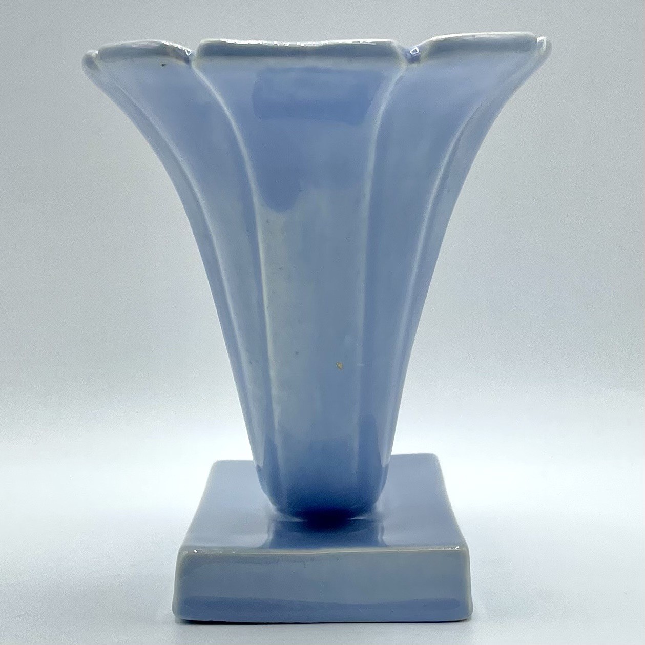 RARE 1930s Selma Robb Fisk Art Deco Petite Cornucopia Powder Blue Ceramic Vase