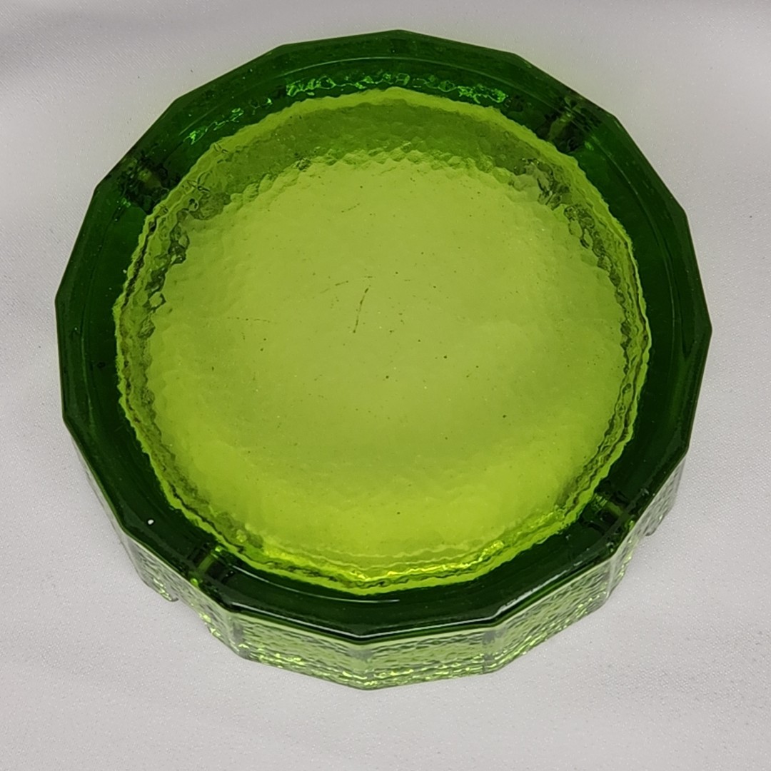 Vintage MCM Blenko Green Pebble Glass Ashtray Large Heavy Round Coffee Table