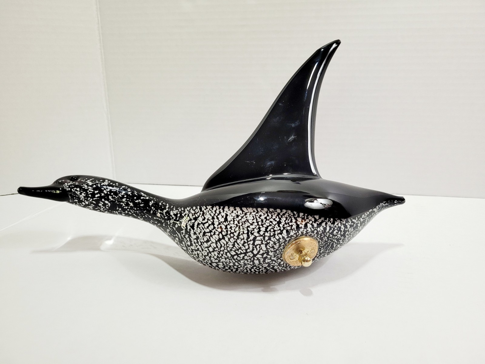 HTF Rare Murano Licio ZANETTI Black & Silver Glass Bird Sculpture Figurine Peice