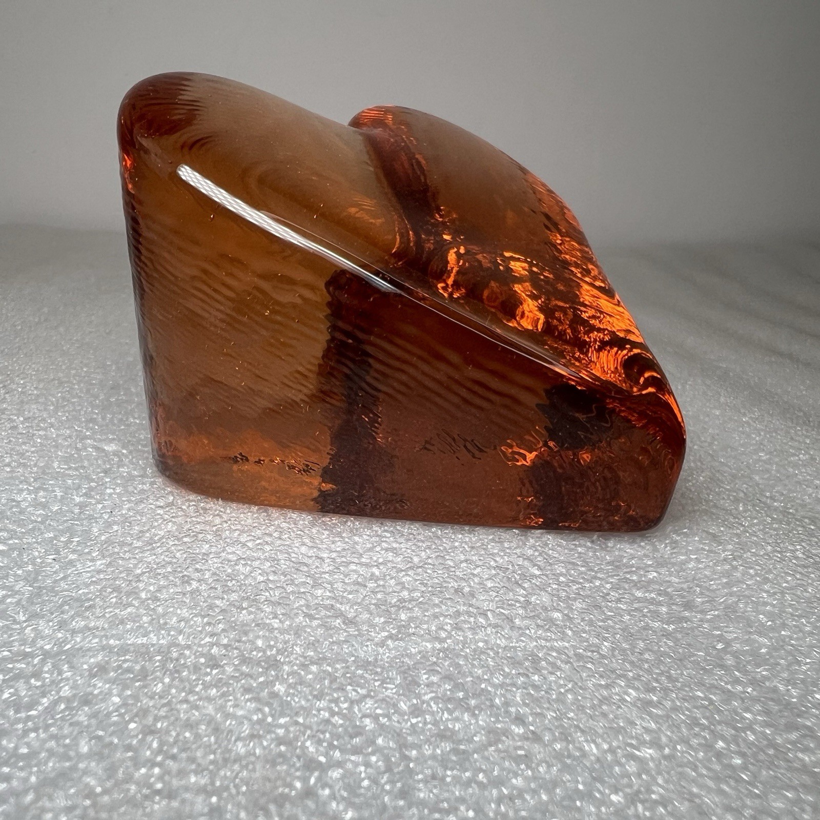 FIRE & LIGHT Amber Heart Glass Paperweight Orange/Copper Recycled Art Glass Sign