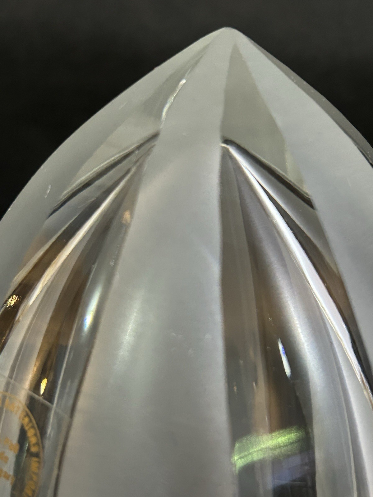 VTG Egg Shaped Glass Paperweight With Vertical Panels Of Clear And Satin Finish