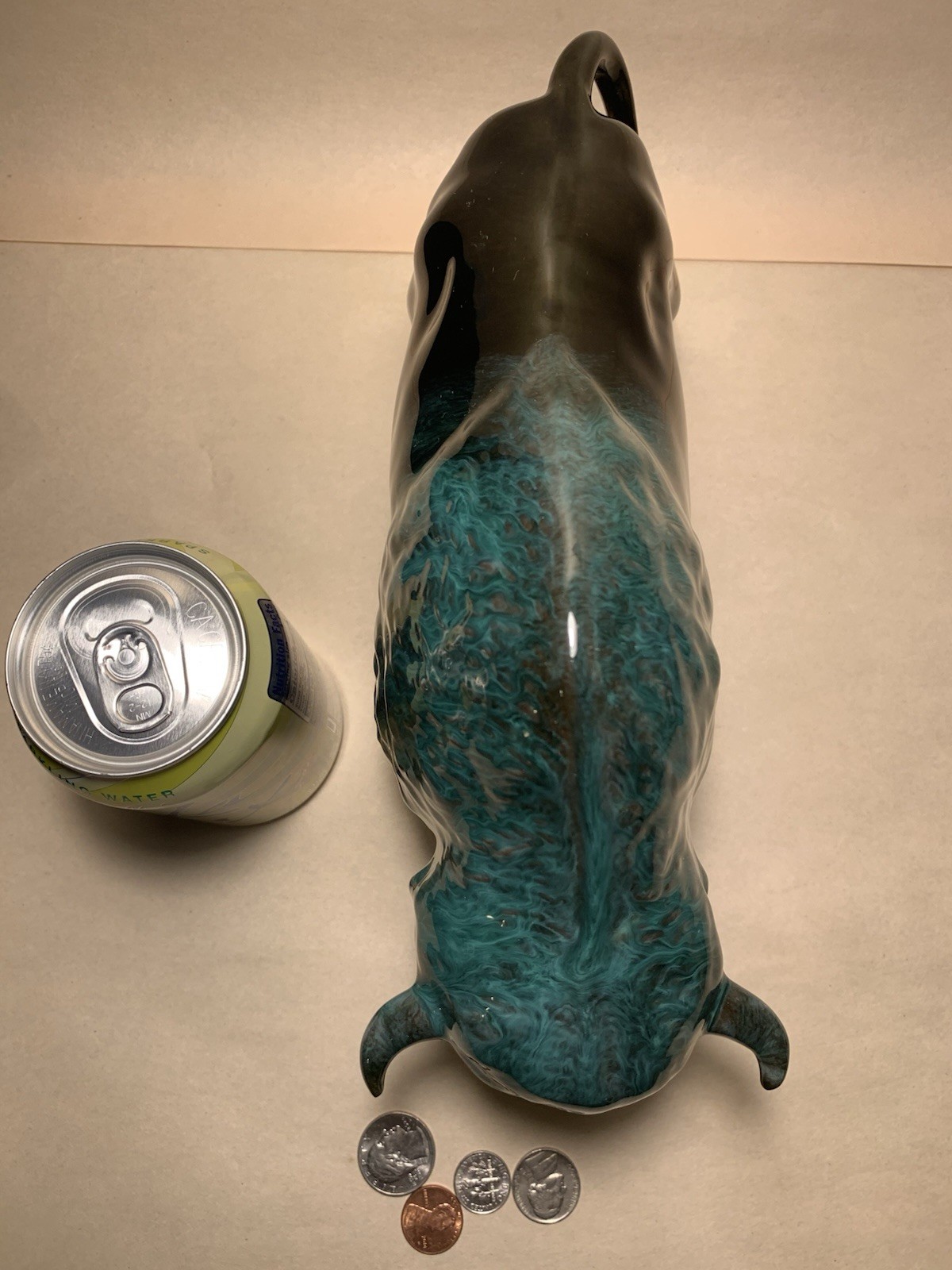 Blue Mountain Pottery Bison Buffalo BMP Canada Blue Green Drip Glaze Ceramic Art