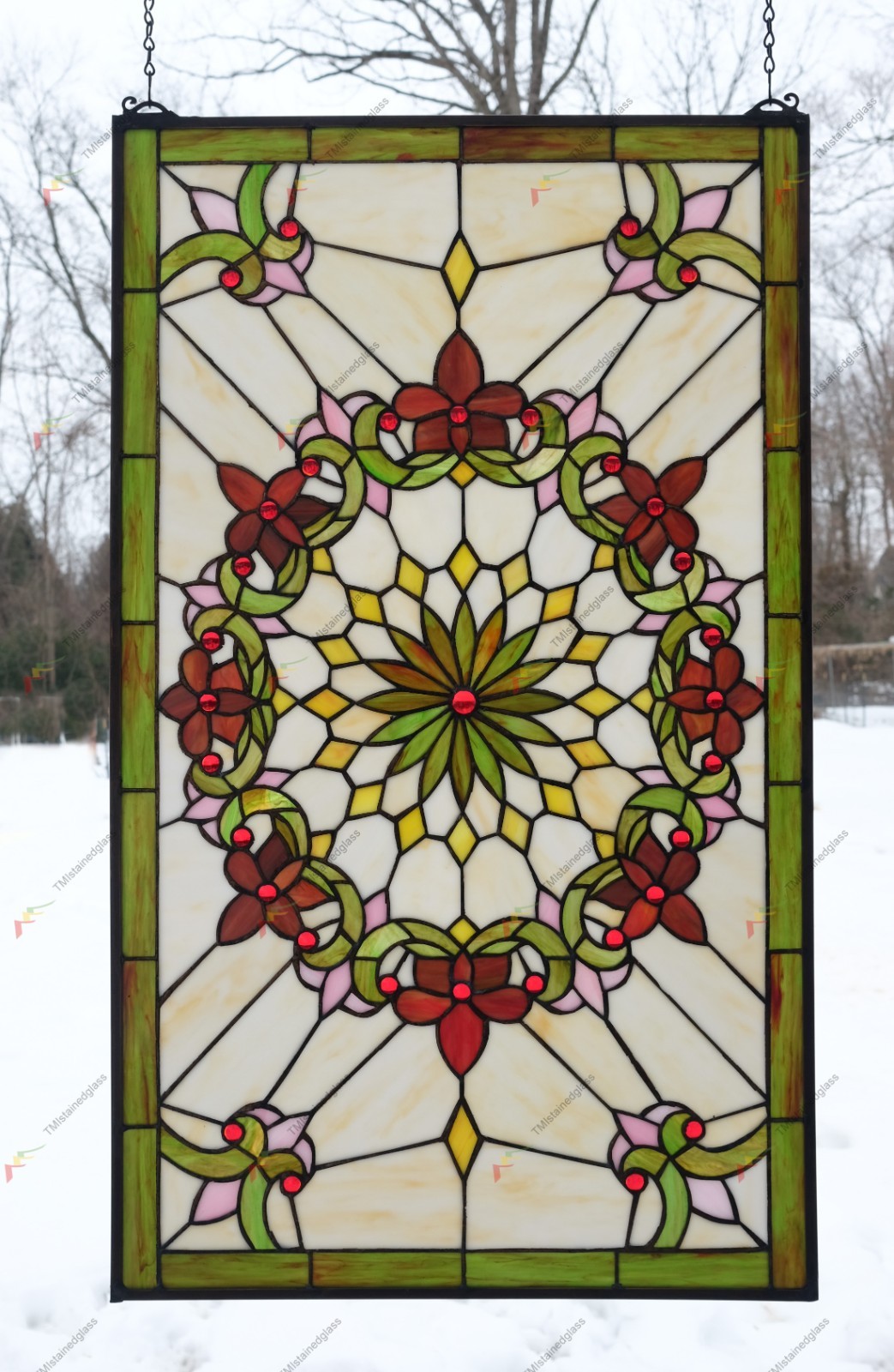 20″ x 34″ Tiffany Style stained glass window panel glass panel, HF50