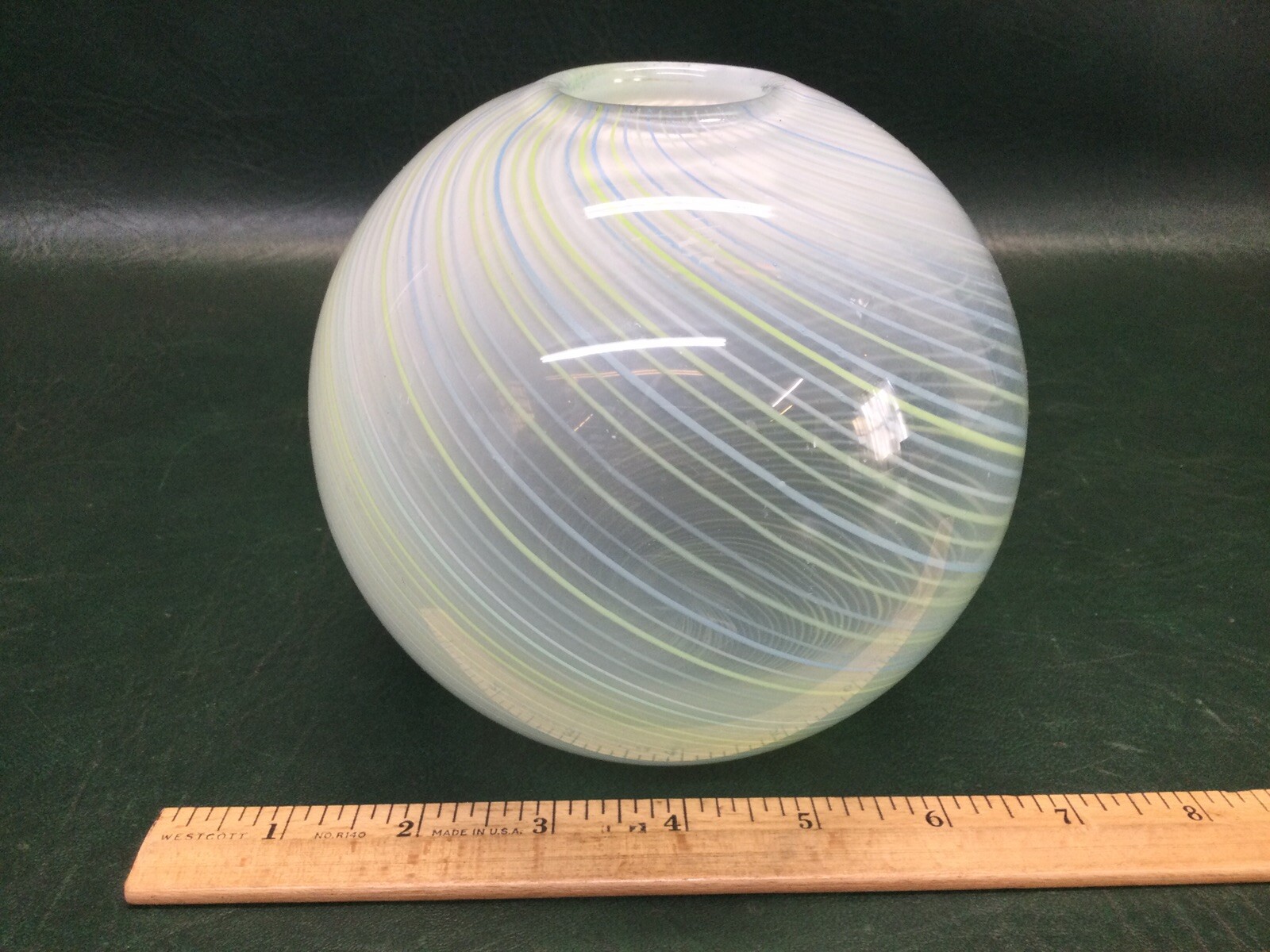 Mid Century Modern Danish DANSK MEZZA FILIGRANA Art Glass Jade Green Round Vase