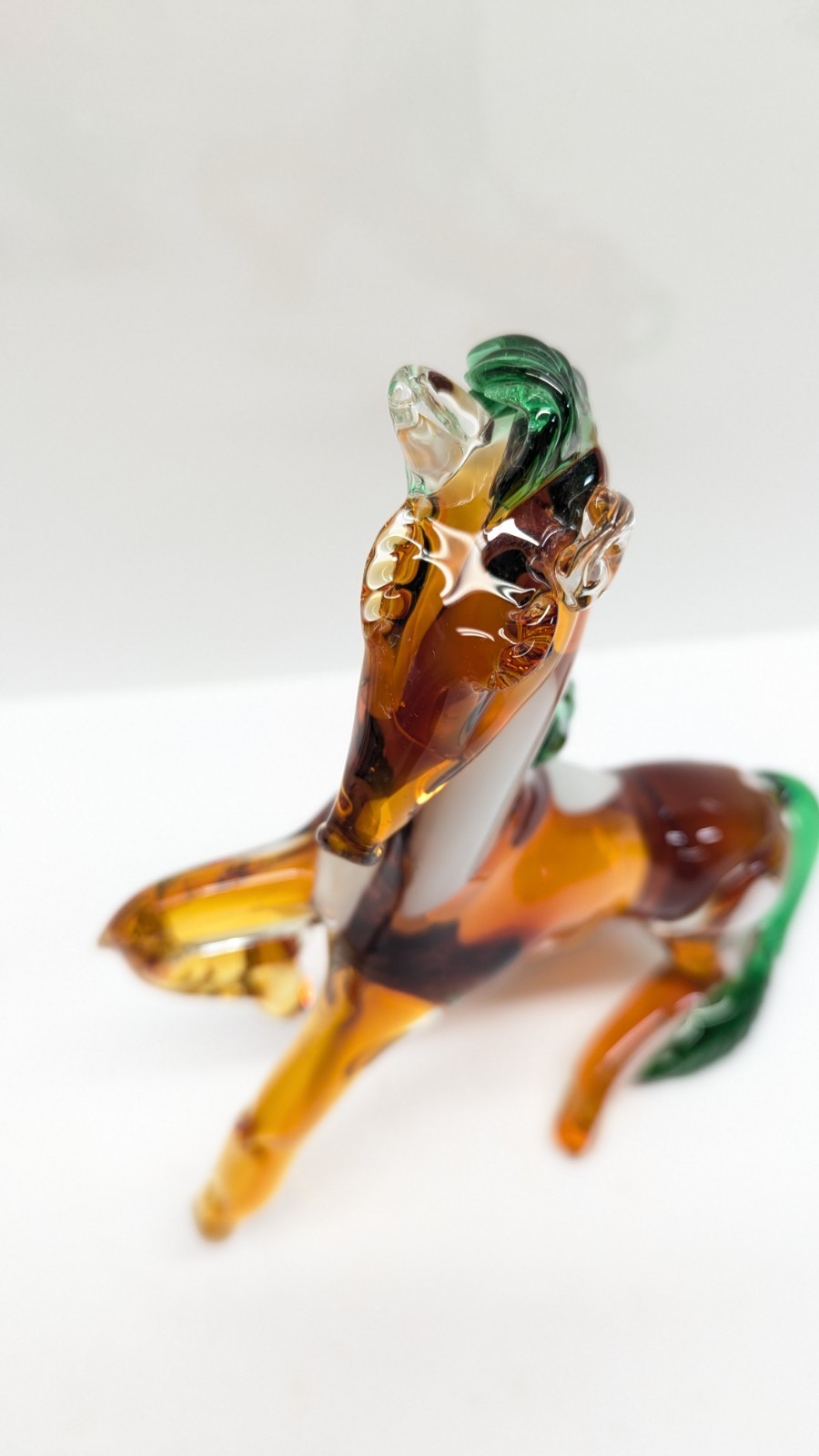 Vintage Murano Glass Art Handcrafted Standing Horse Figurine Amber White Green