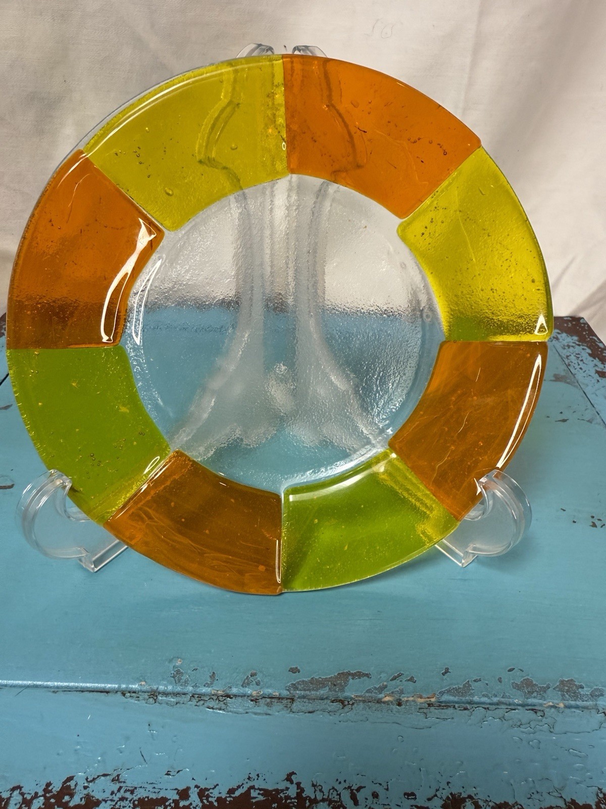 HandBlown Orange And Yellow Glass Plate 6” Round Vintage