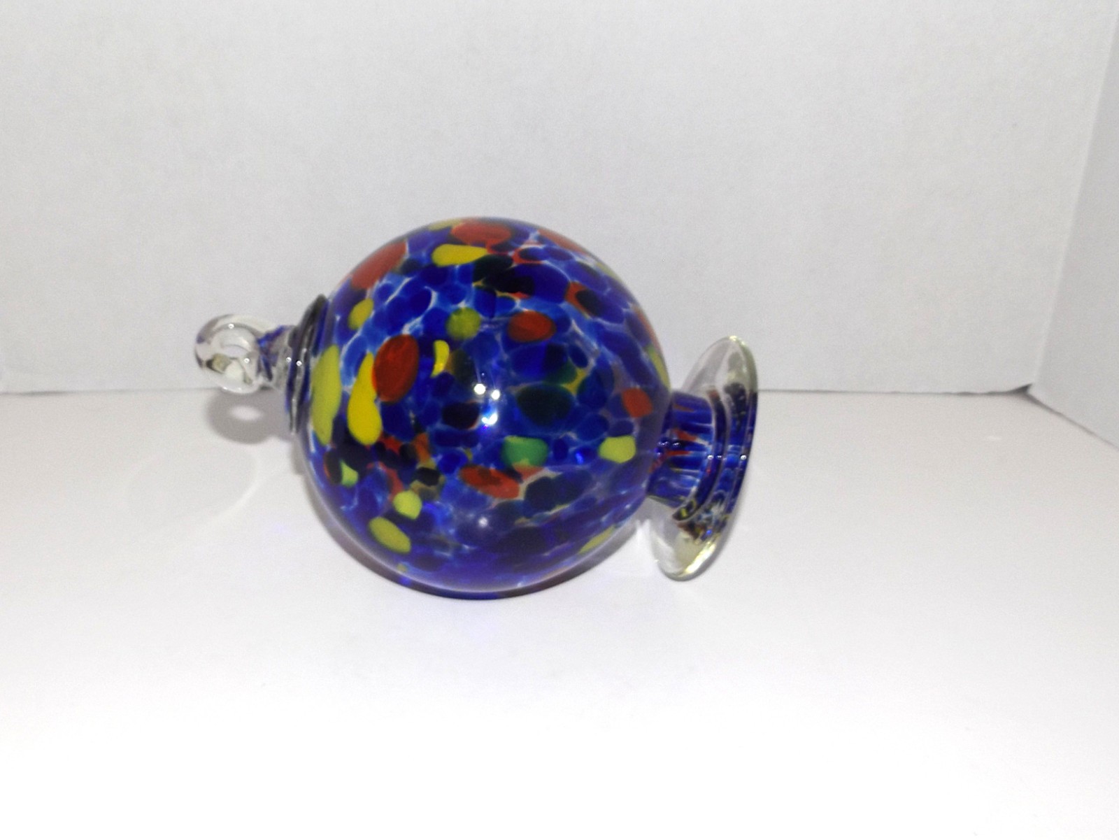 Vintage Hand Blown 7” Art Glass Confetti Swirl Friendship Ball Free Standing
