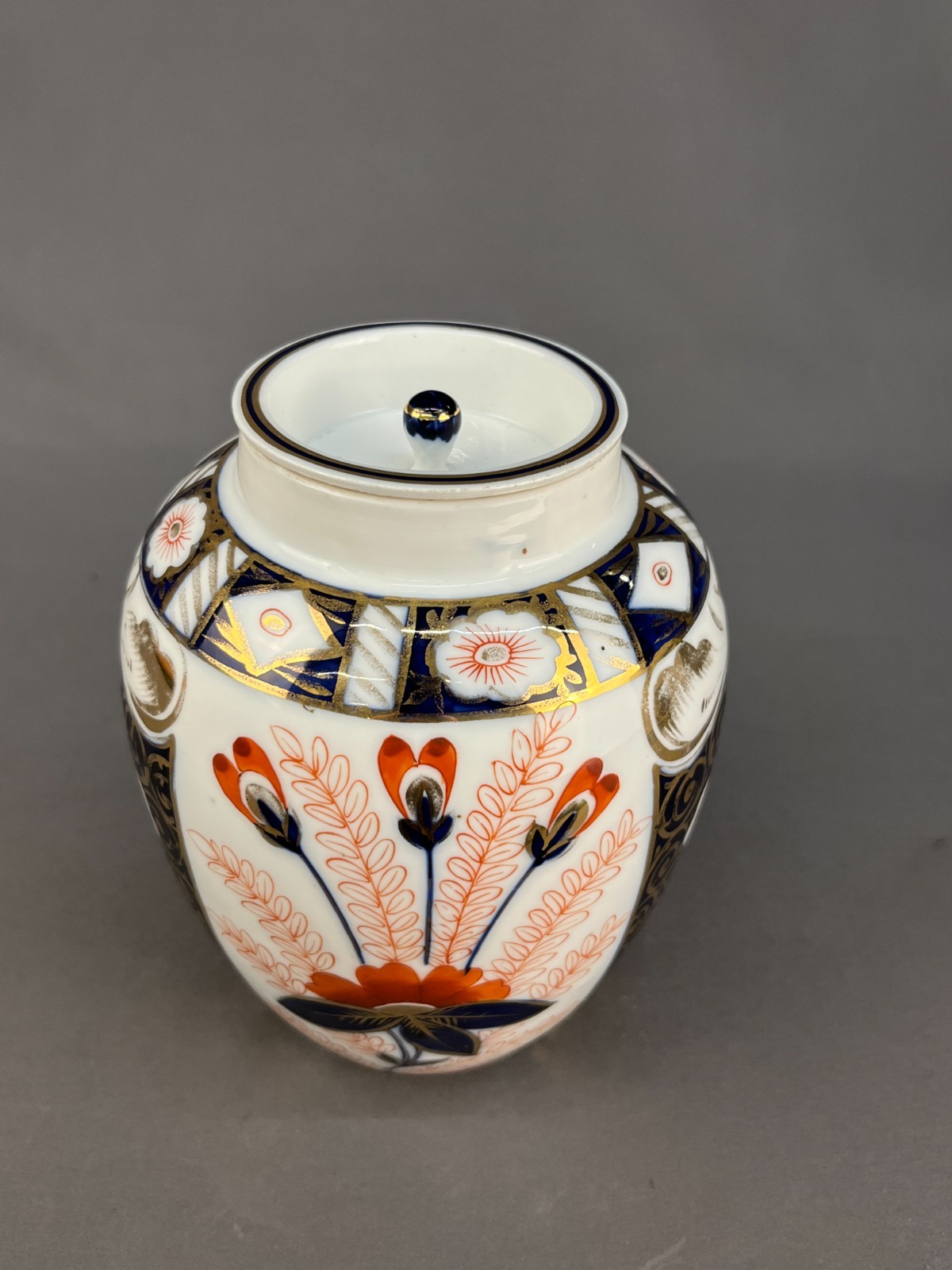 19th c. Schoenau Bros German Porcelain IMARI 6 1/2″ Ginger Jar w/Lid 1887-96