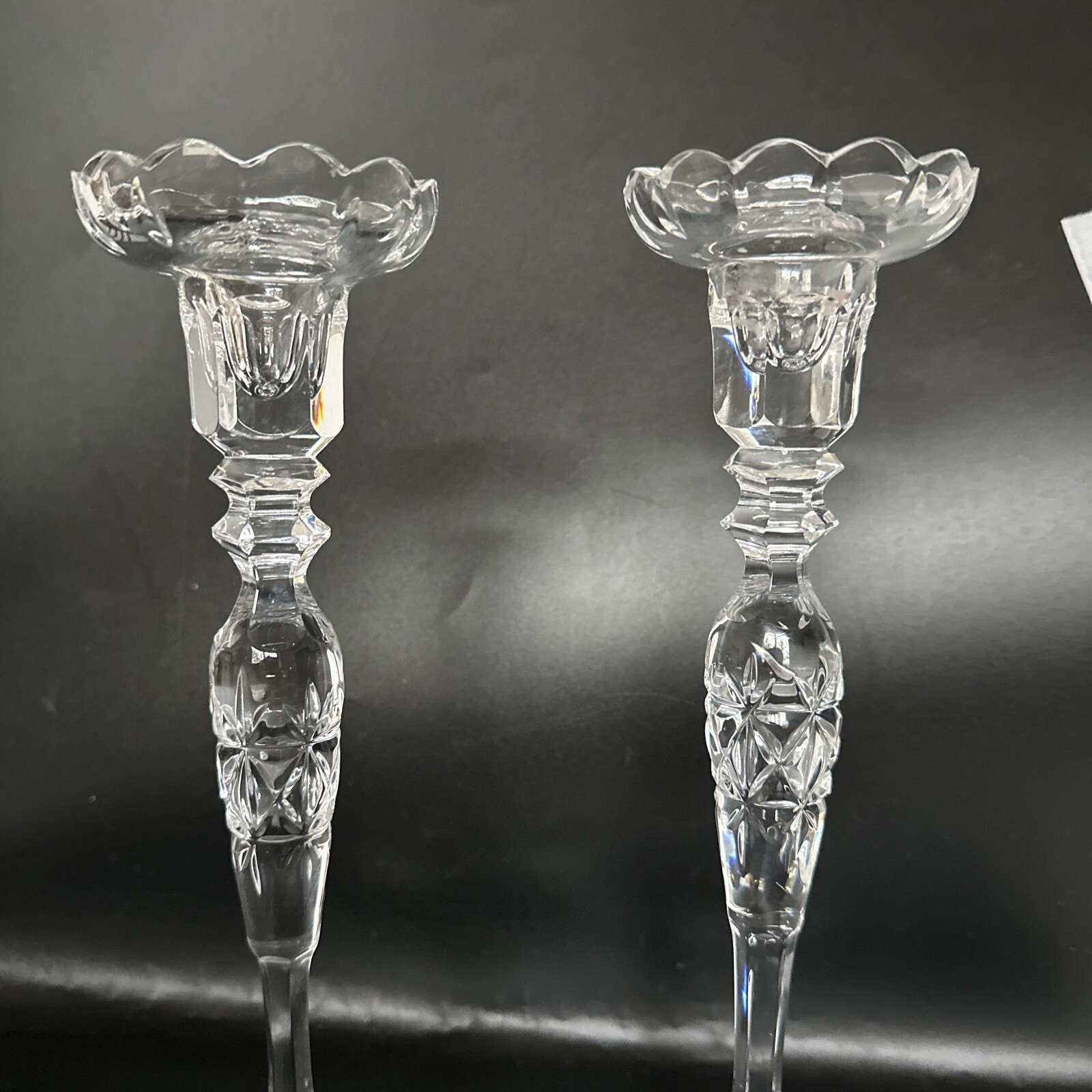 PAIR Rogaska Rosemont Full Lead Crystal Rose Stem Candlesticks 10 3/8 In .