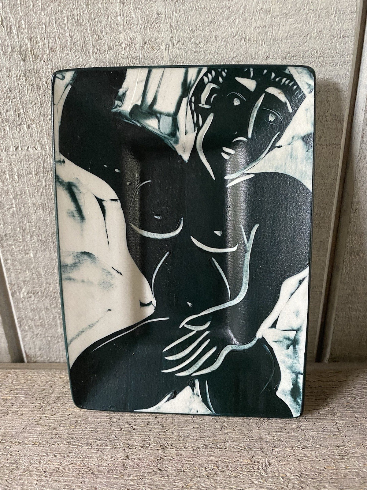 Victoria Crowell Signed Pottery Trinket Dish or Wall Art 4” X 6”