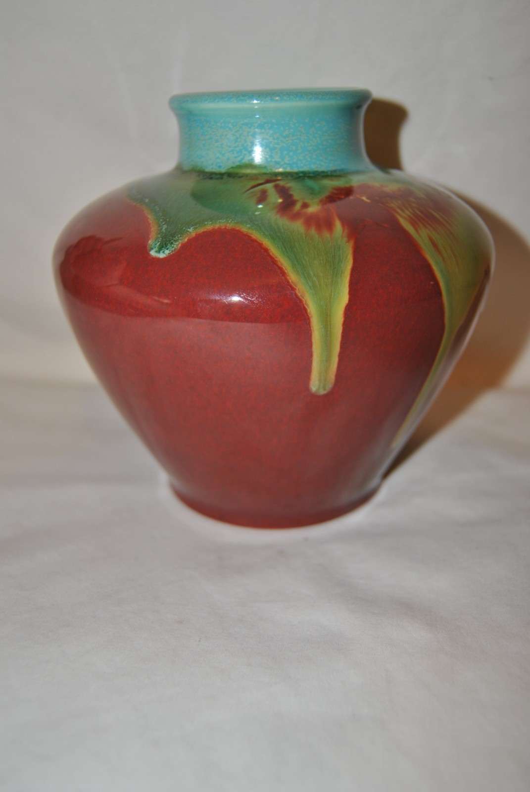 Rookwood Blue Crystalline, Yellow & Green Over Oxblood Vase 1932 Shape #6318C