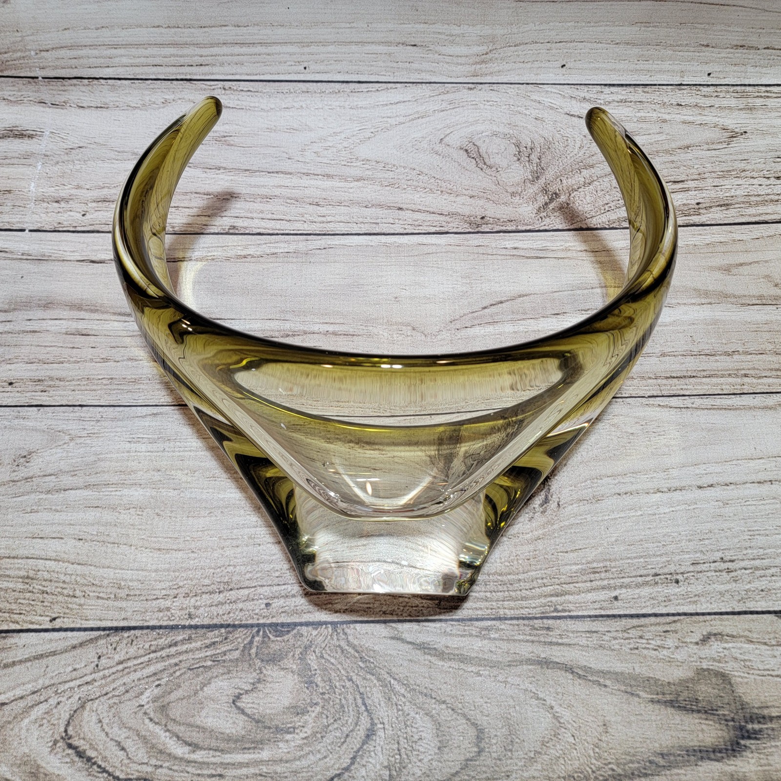 Vintage Olive Green Chalet Glass Basket Bowl Chalet Canada STUNNING
