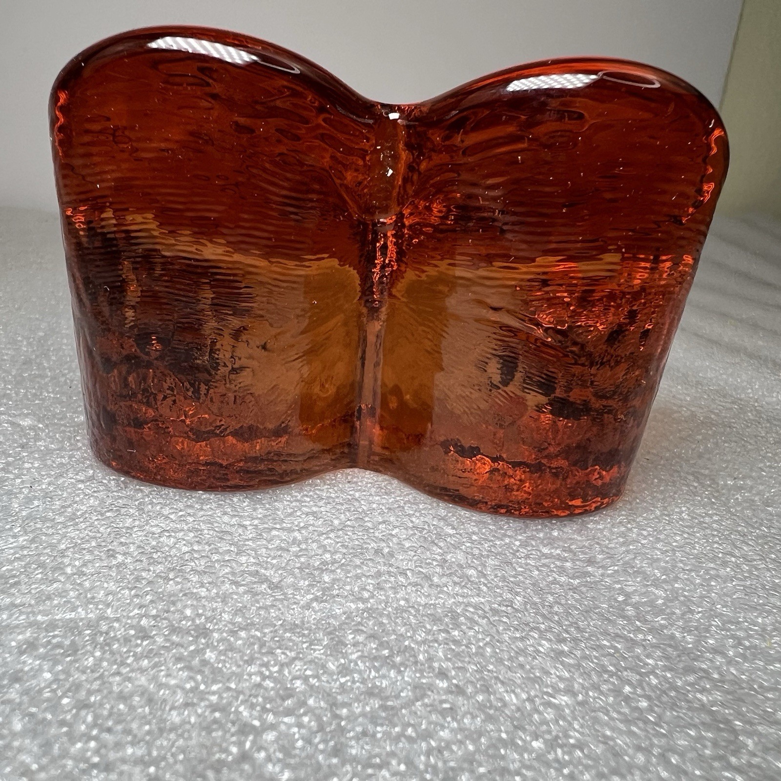 FIRE & LIGHT Amber Heart Glass Paperweight Orange/Copper Recycled Art Glass Sign