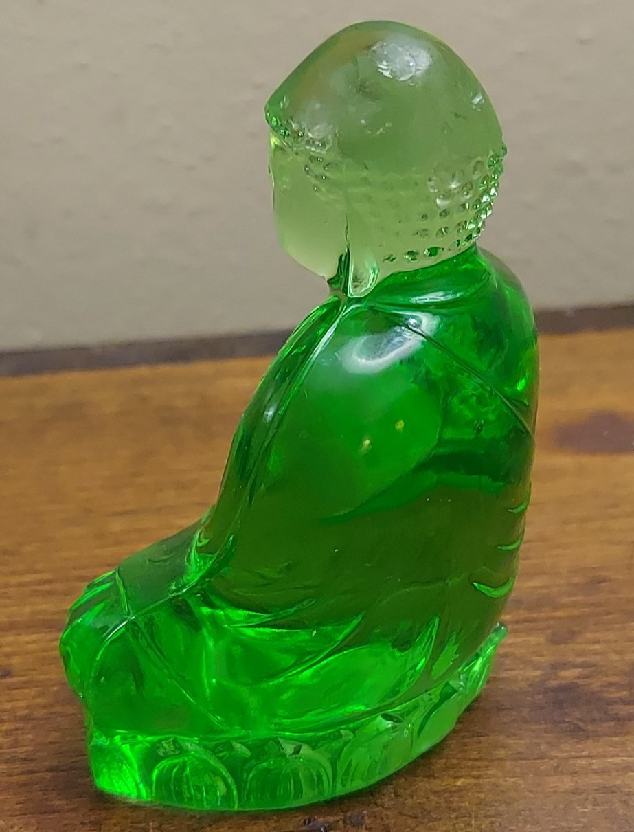 Antique Green Uranium Vaseline Glass Buddha Figure PV France? SUPER RARE!