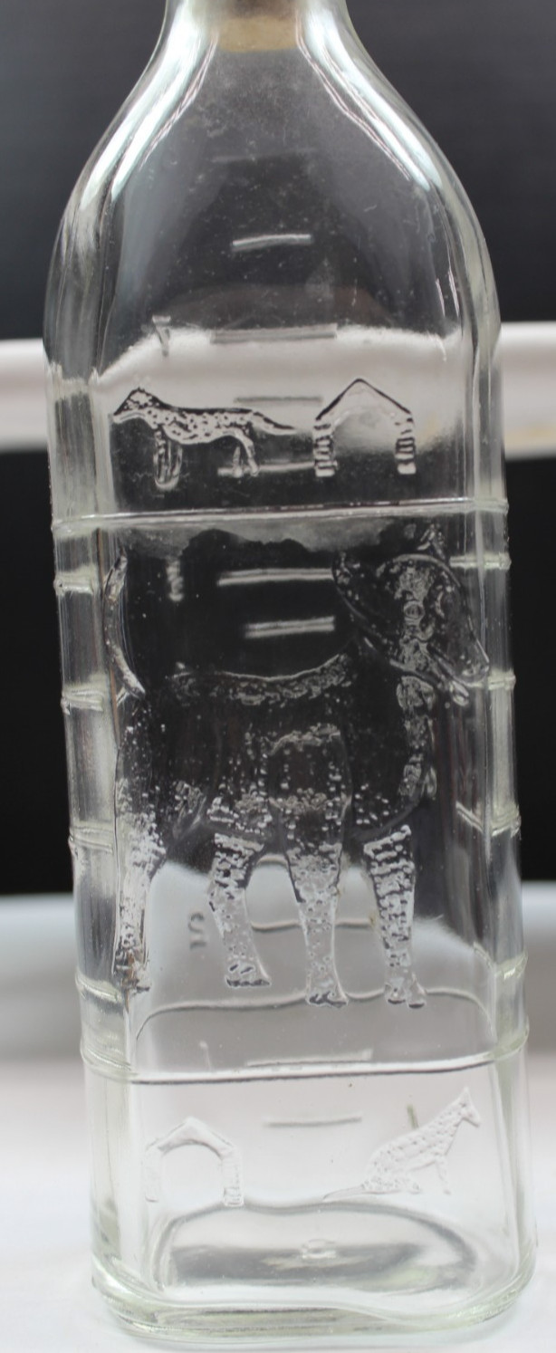 Vintage Hazel Atlas 8 oz Clear Glass Baby Bottle Embossed Dogs Dog House
