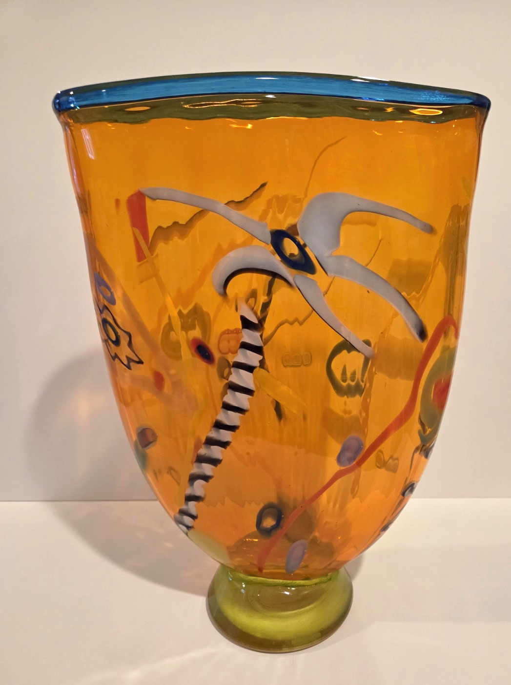 Art Glass Hand Blown Vase 13″ Signed Pizzichillo and Gordon Orange Lime Green