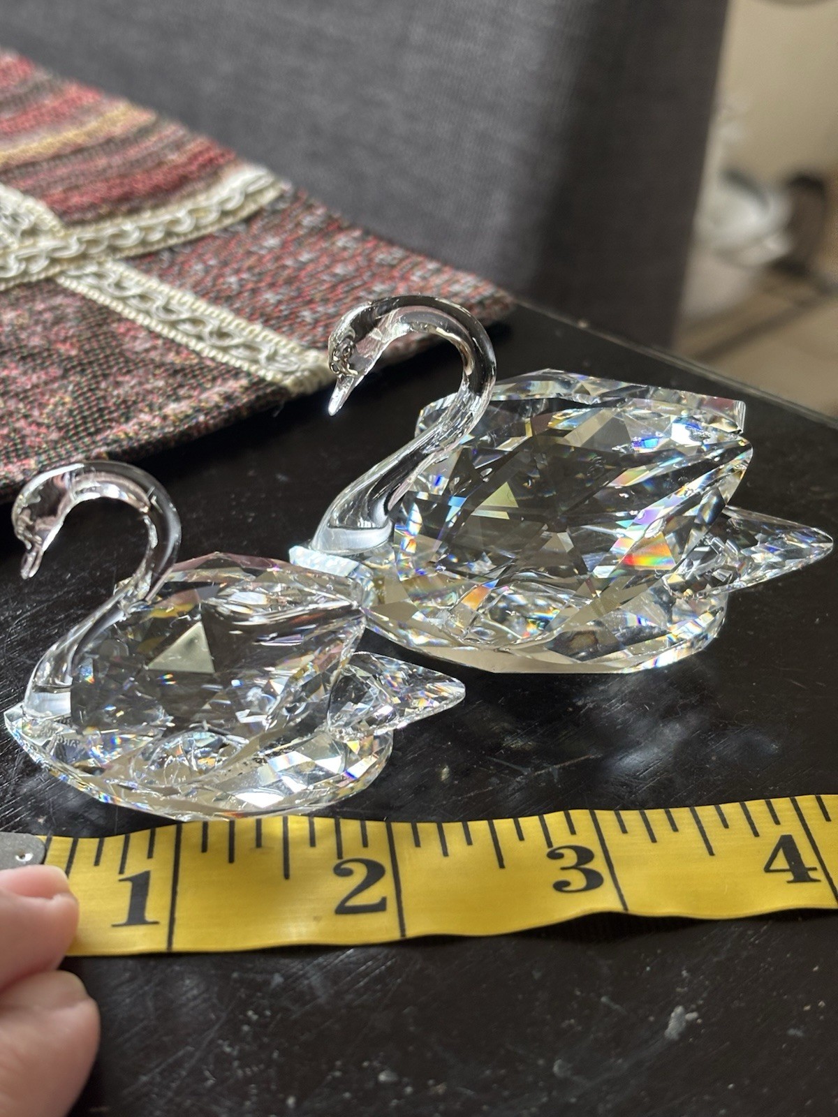 Swarovski Crystals Swans, Signed.small 2 inch, medium 3 inch.