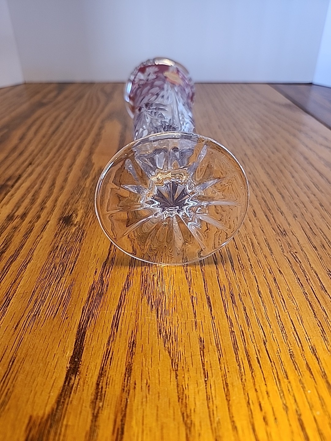 Anna Hutte Bleikristall 9″T German Ruby Red Lead Crystal Vase, Footed, READ