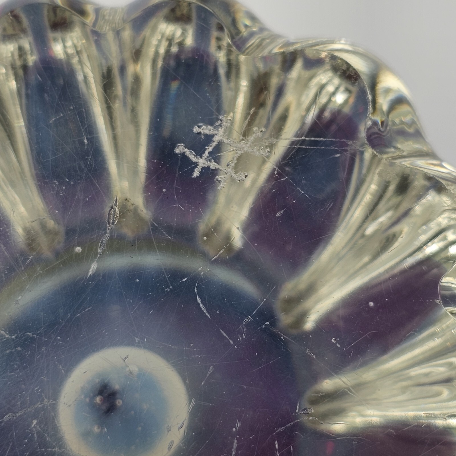 Vintage Sommerso Art Glass Paperweight Inkwell Petal Cased Red Purple READ