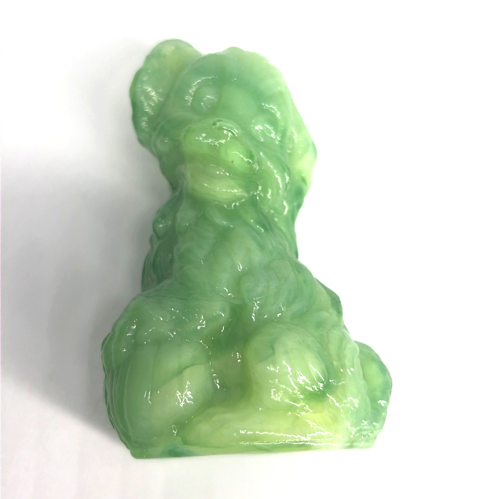 Boyd Skippy Dog Figurine Mint Green Slag 3.5″ Vaseline Uranium Glass Glow HTF