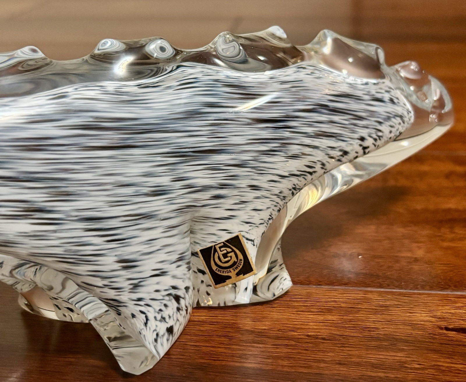 RARE Eneryda Glasbruk Sweden MCM Crystal Figurine 11.75” Komodo Dragon Lizard