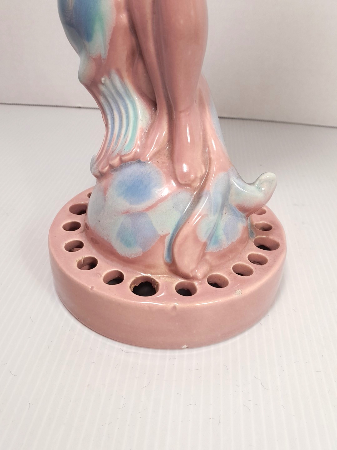 Royal Haeger Hickman Nude Nymph Woman Flower Frog Statue Console Bowl Vase Pink