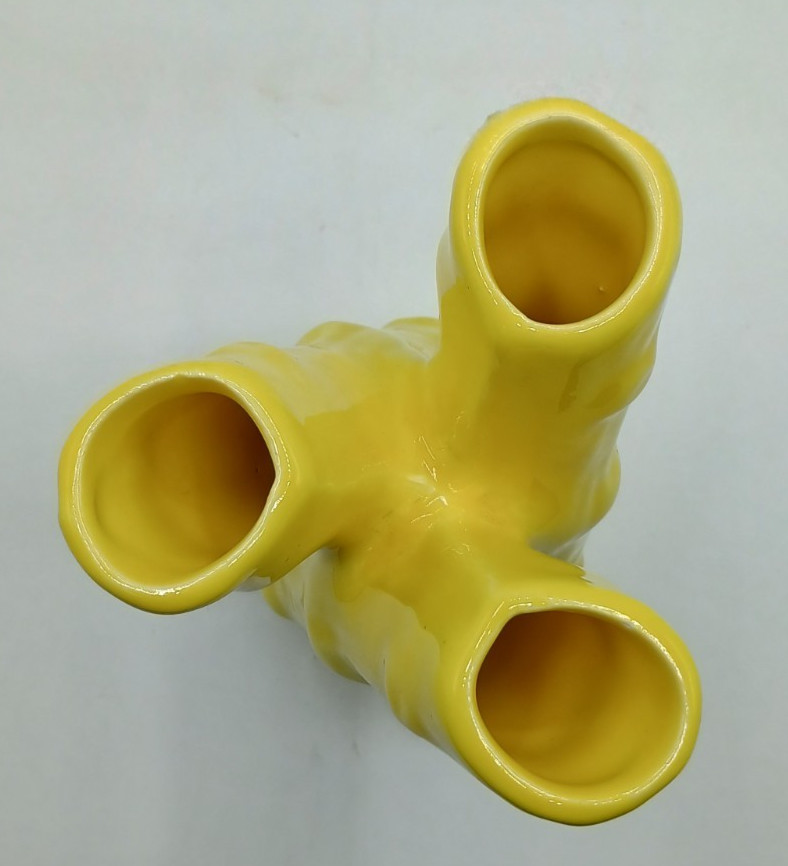 Vintage Camark Pottery Twisted Bamboo Triple Bud Vase Yellow