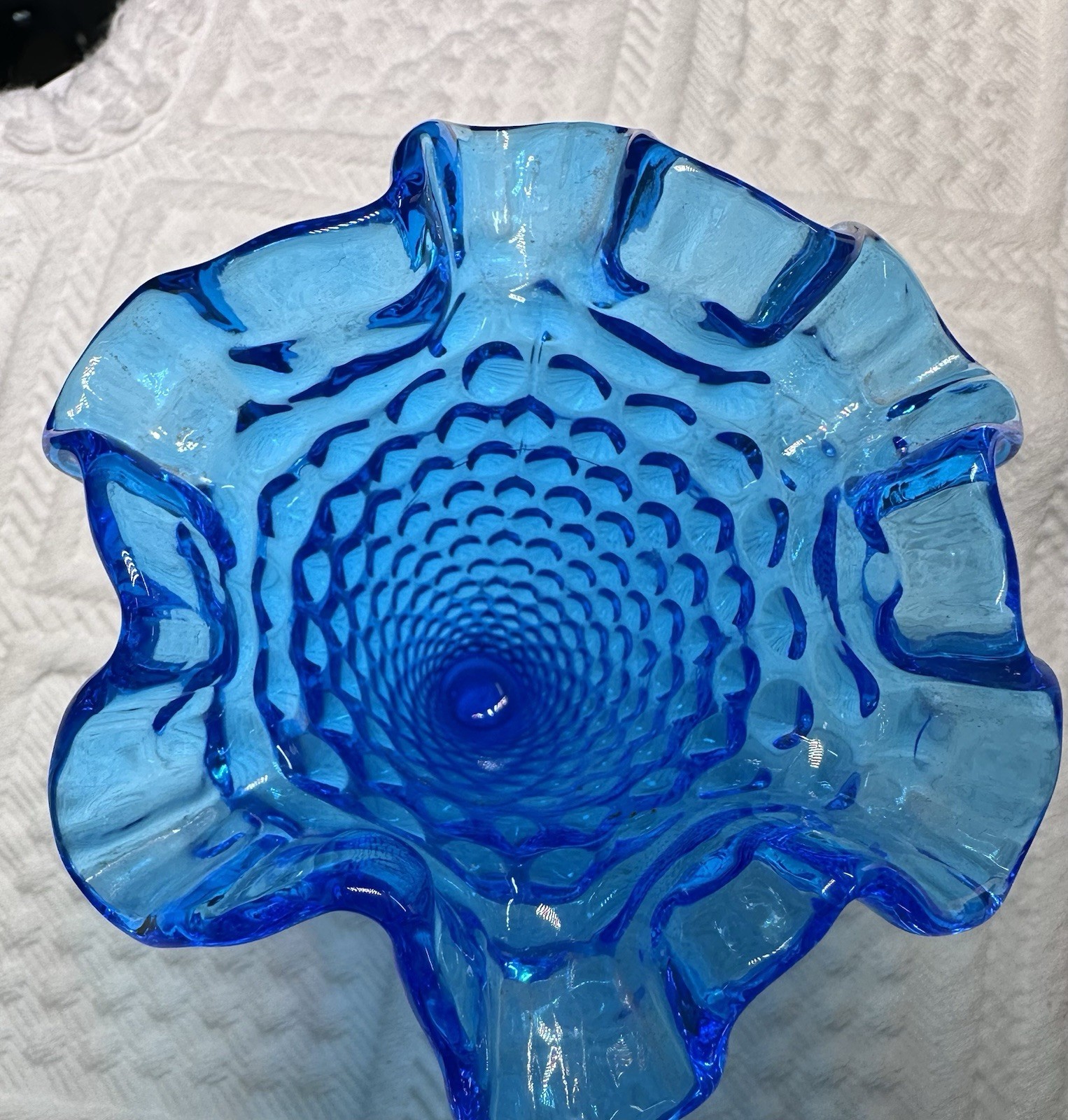 Blue Hobnail Art Glass Vase, Glossy Decorative 5 in Accent