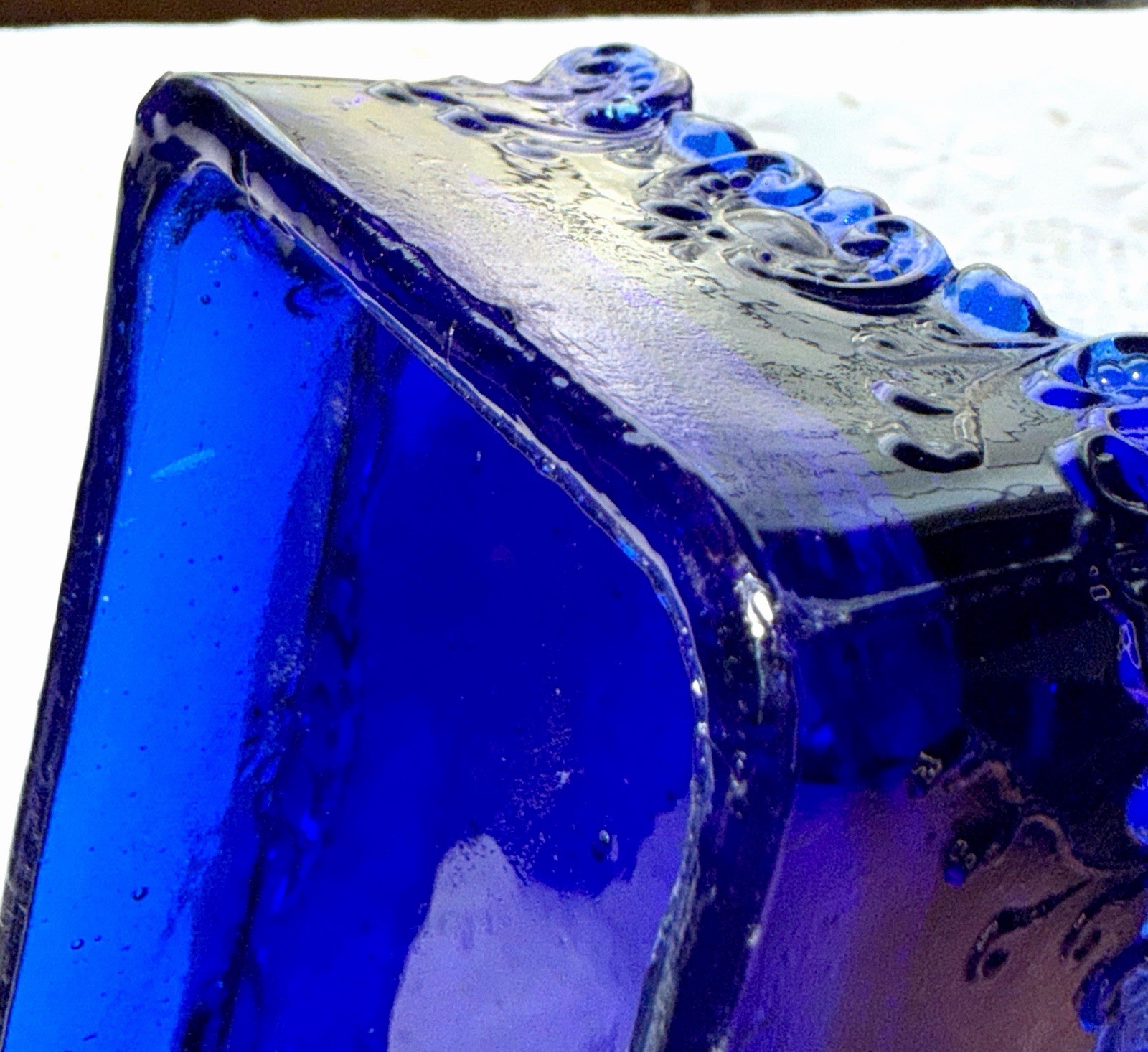 Vintage Cobalt Blue Glass Lidded Trinket Box- Floral Design – Please Read G6
