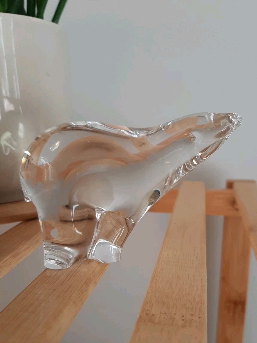 Maleras Sweden Polar Bear Folke Walwing Signed Clear Glass Figurine Scandinavian