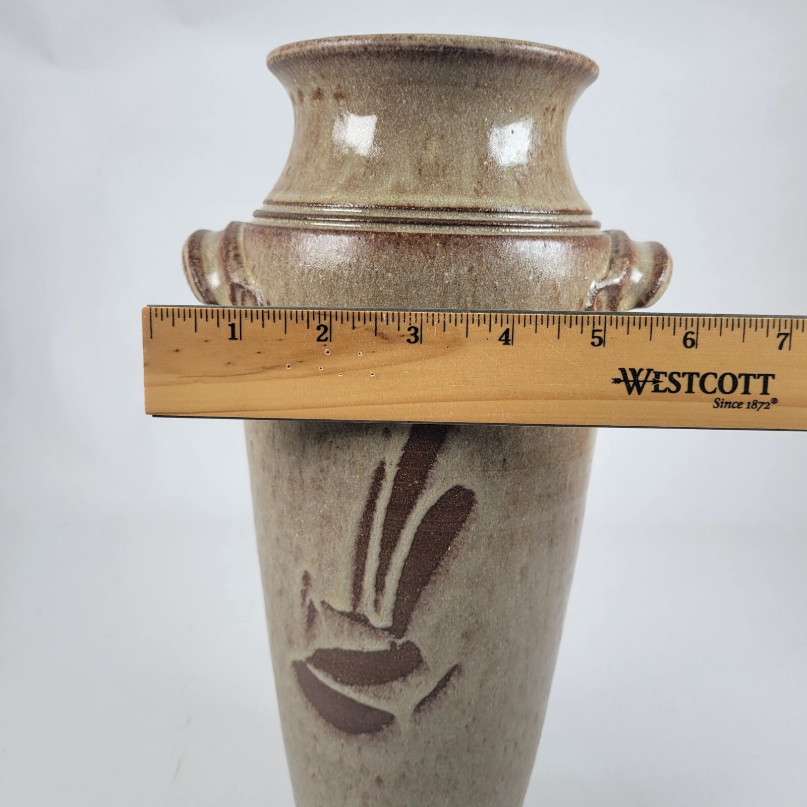 Vtg Studio Pottery Vase Handles Abstract Rustic Richard Dick Lien Signed 12″