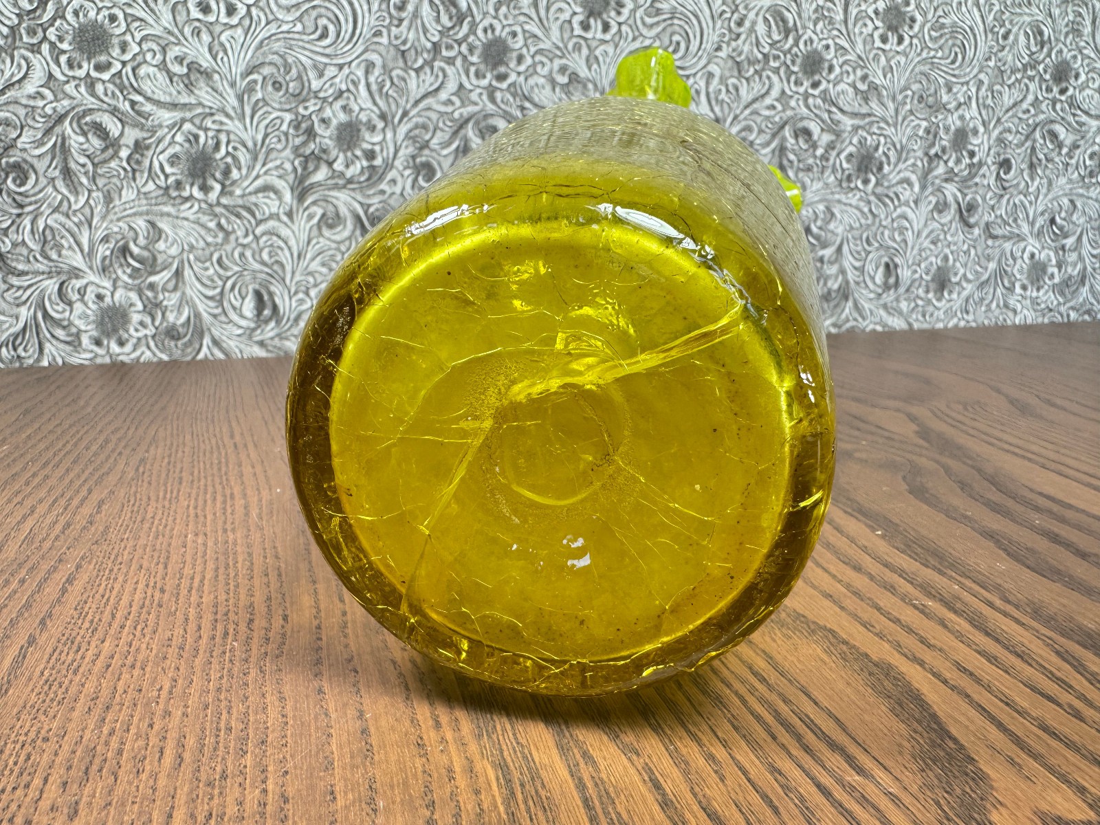RARE Vintage Blenko Crackle Glass Vase Yellow Jonquil Joel Myers Mid Century MCM