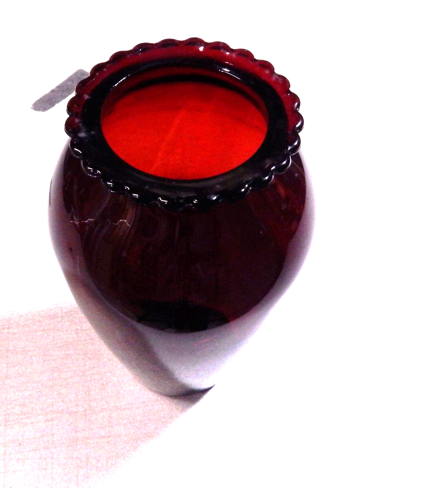 Antique Vase Anchor Hocking 1930s Royal Ruby Tapered Scalloped Edge 9″ x 4.5″