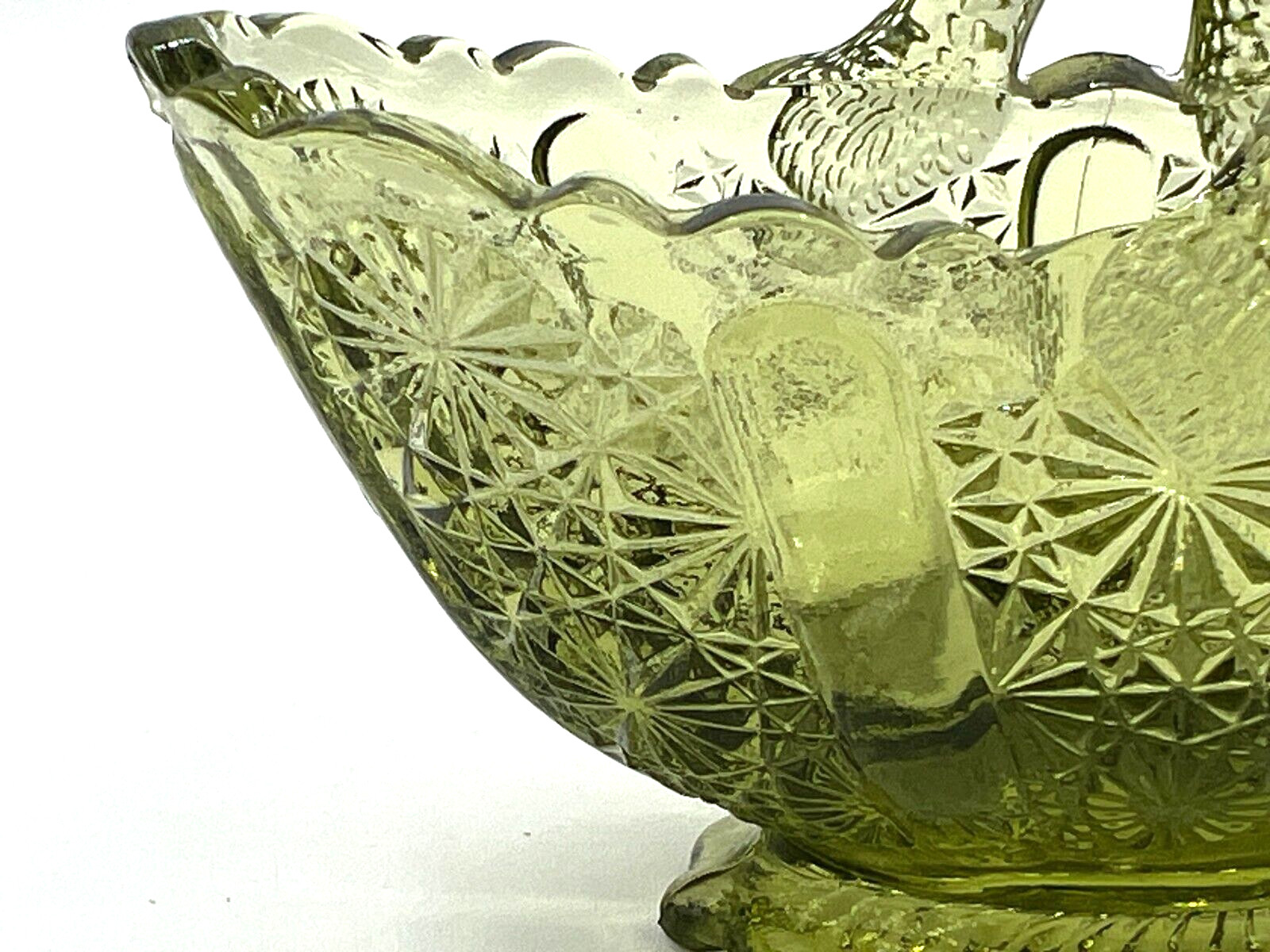 Fenton Art Glass Colonial Green Glass Basket American Classic Twig Handle EUC