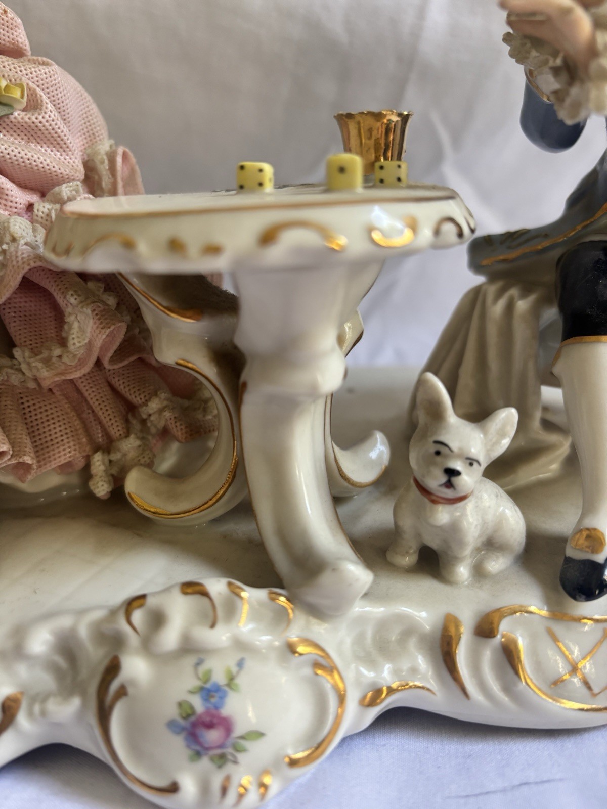 Sandizell Germany Hand Painted Dresden Lace Porcelain Couple Figurine